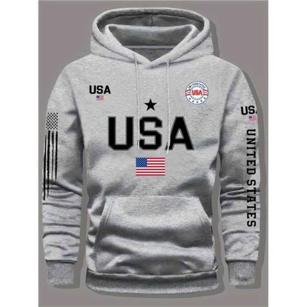 NWT Unisex USA Flag Gray Hoodie Multiple Sizes